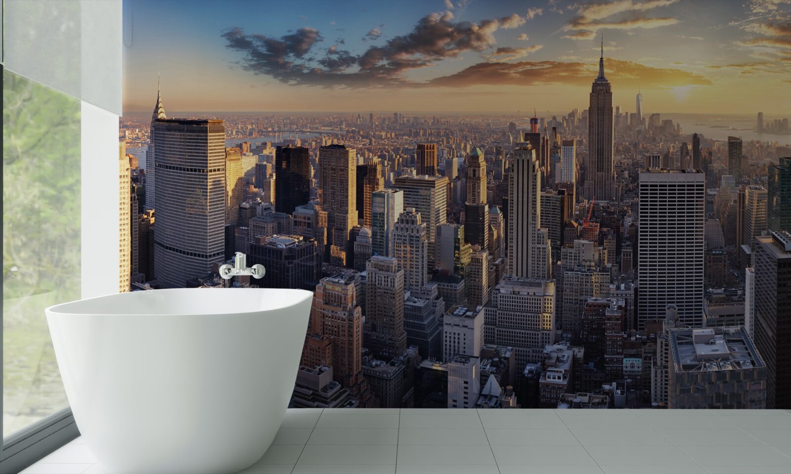 Fotobehang zonsondergang verlicht new york