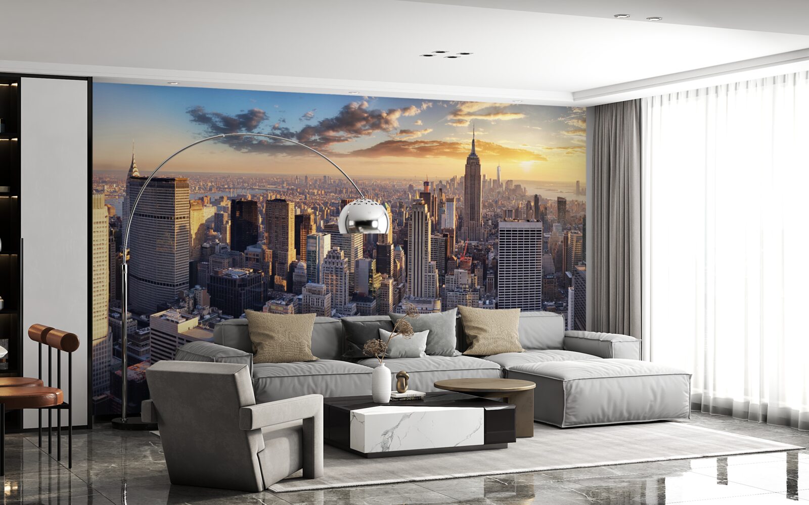 Fotobehang zonsondergang verlicht new york