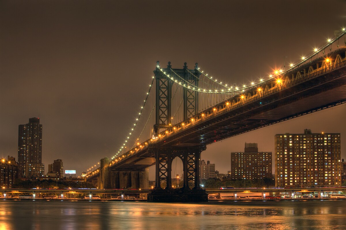 Fotobehang brooklyn bridge in de avond