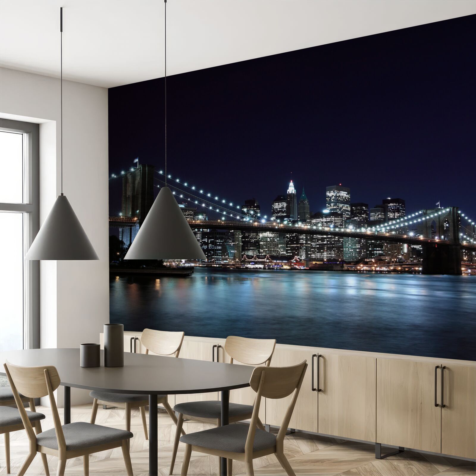 Fotobehang Lichten van de Brooklyn Bridge