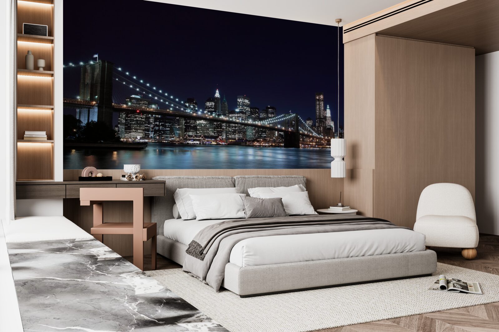 Fotobehang Lichten van de Brooklyn Bridge