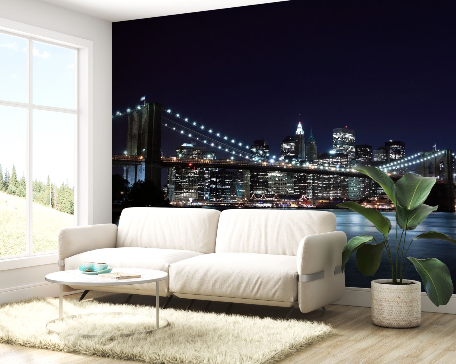 Fotobehang Lichten van de Brooklyn Bridge