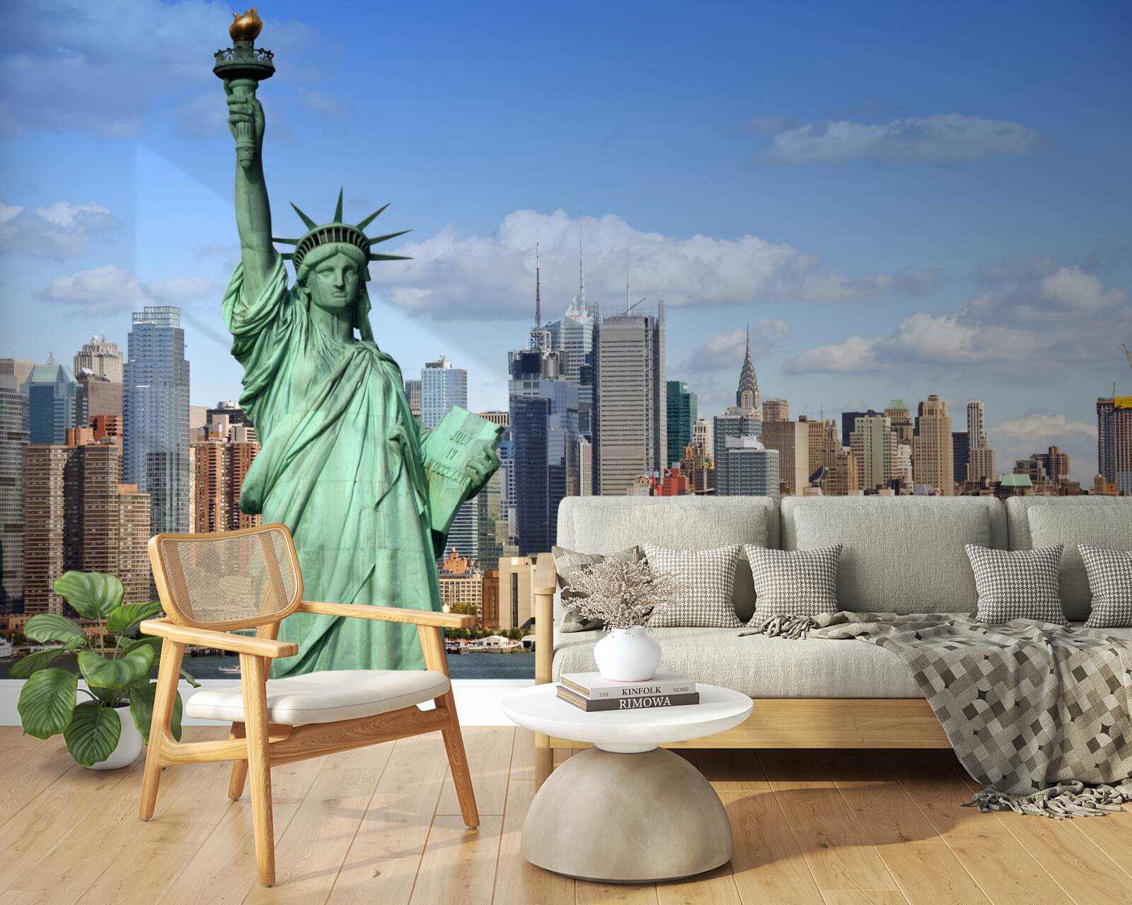 Fotobehang vrijheidsbeeld op de achtergrond van new york