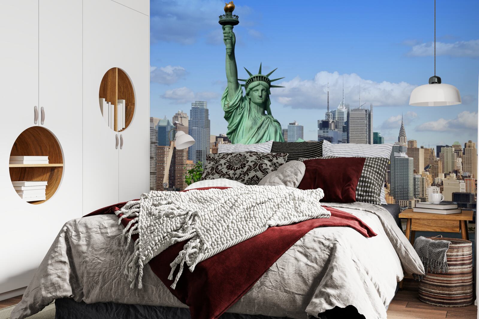 Fotobehang vrijheidsbeeld op de achtergrond van new york