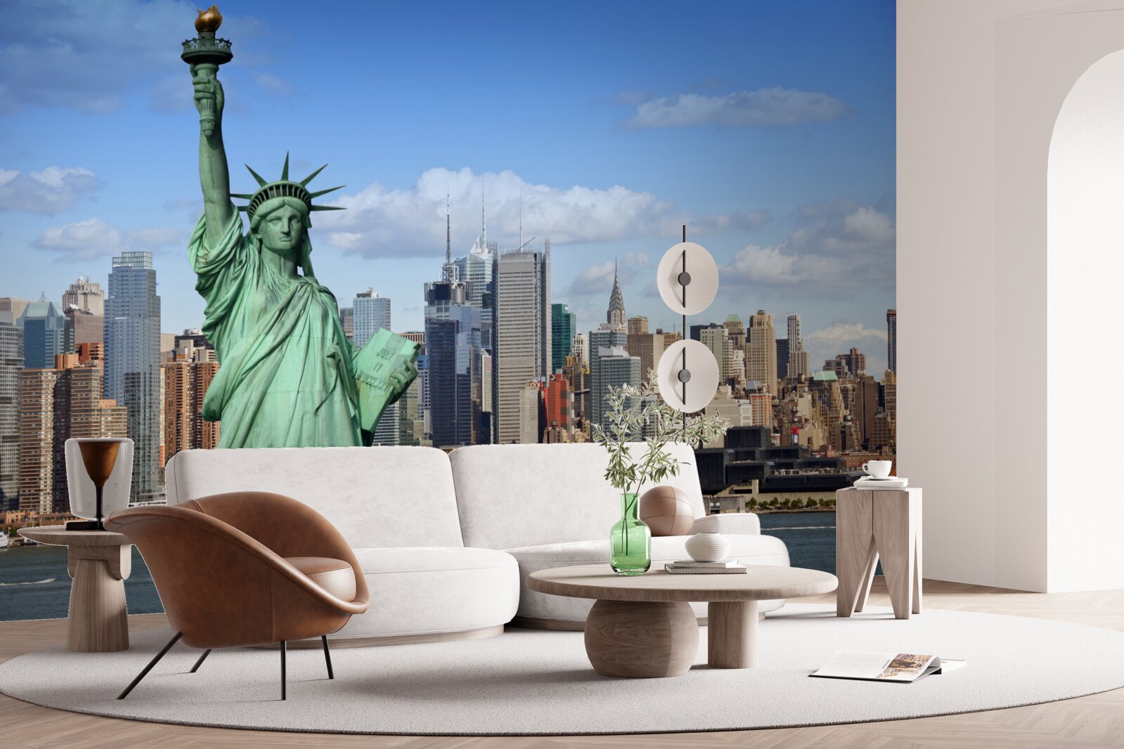 Fotobehang vrijheidsbeeld op de achtergrond van new york