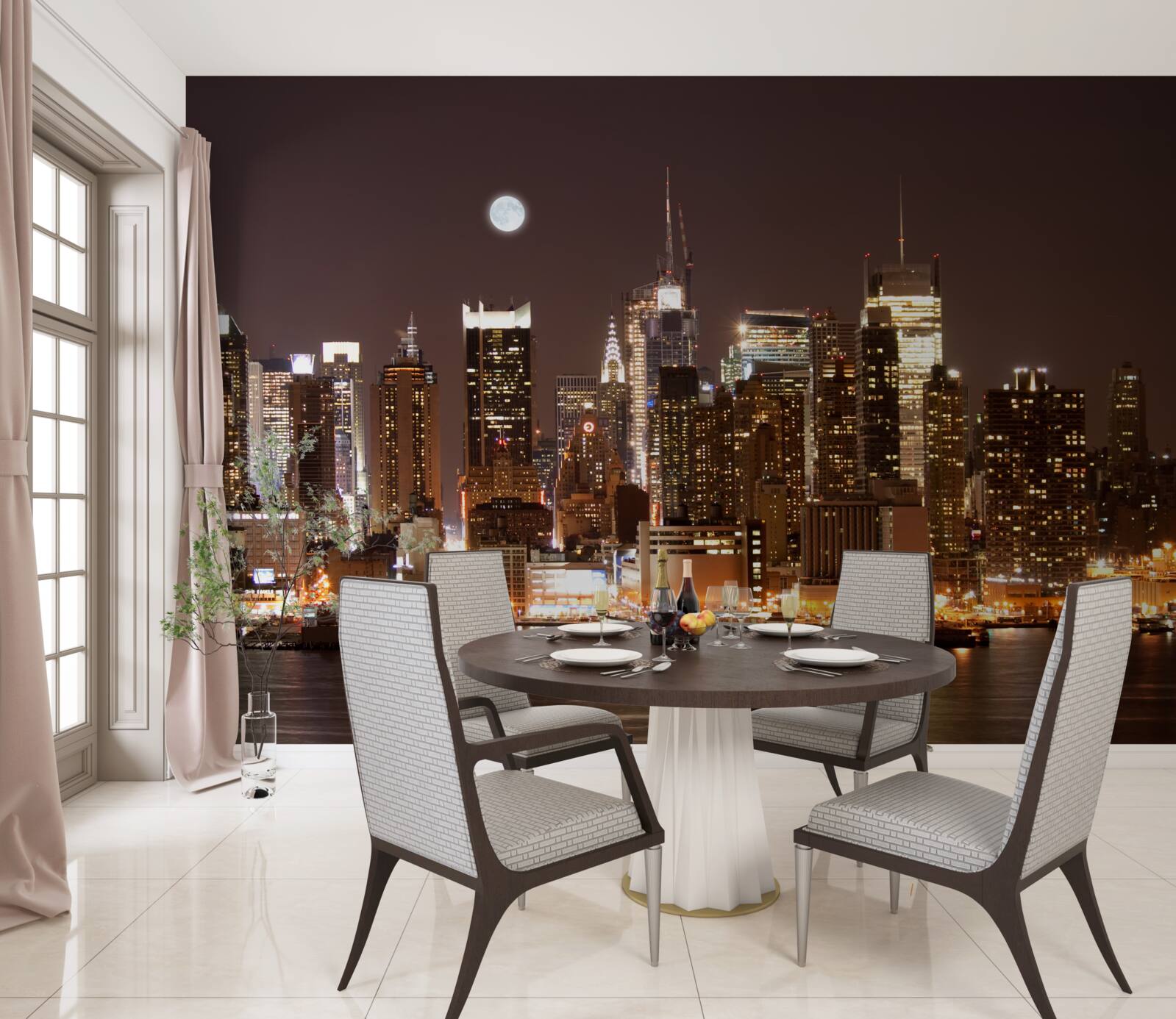 Fotobehang prachtig panoramisch uitzicht op manhattan bij nacht