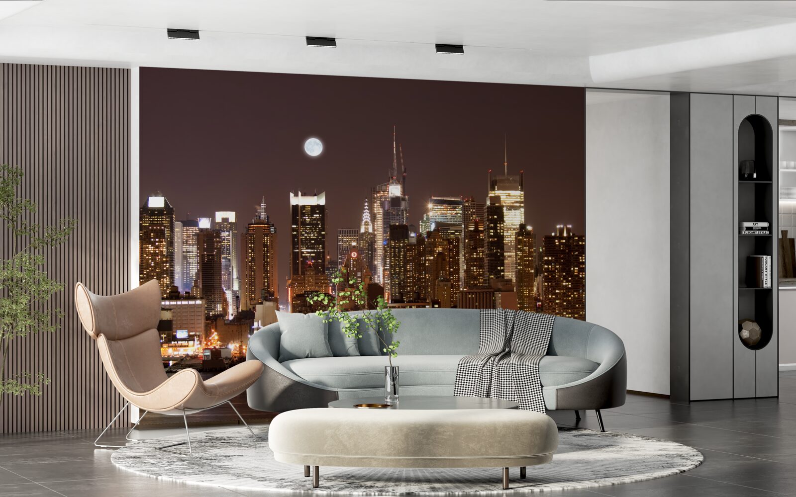 Fotobehang prachtig panoramisch uitzicht op manhattan bij nacht