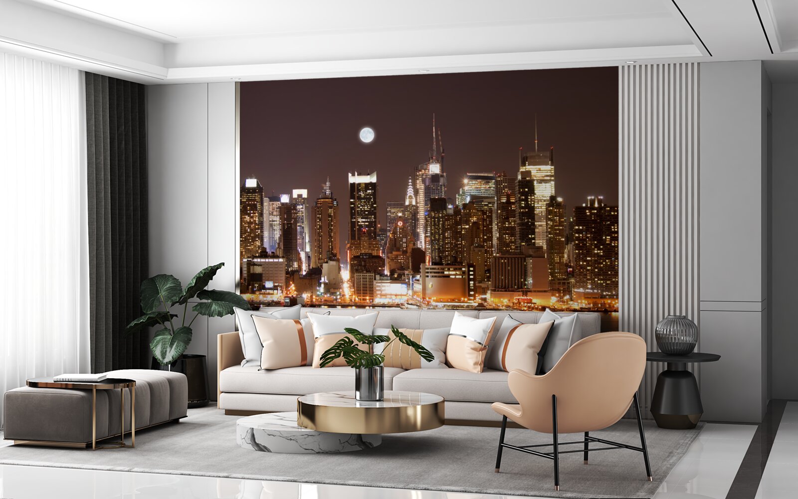 Fotobehang prachtig panoramisch uitzicht op manhattan bij nacht