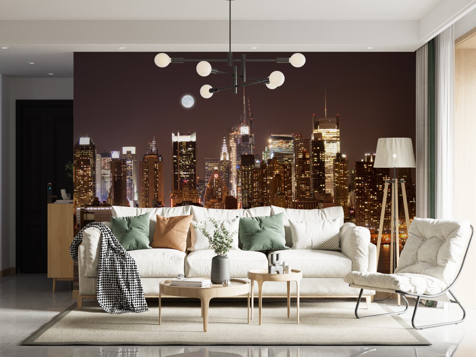 Fotobehang prachtig panoramisch uitzicht op manhattan bij nacht