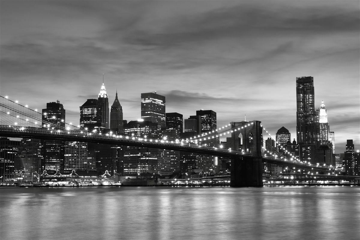 Fotobehang torens in zwart-wit en de Brooklyn Bridge