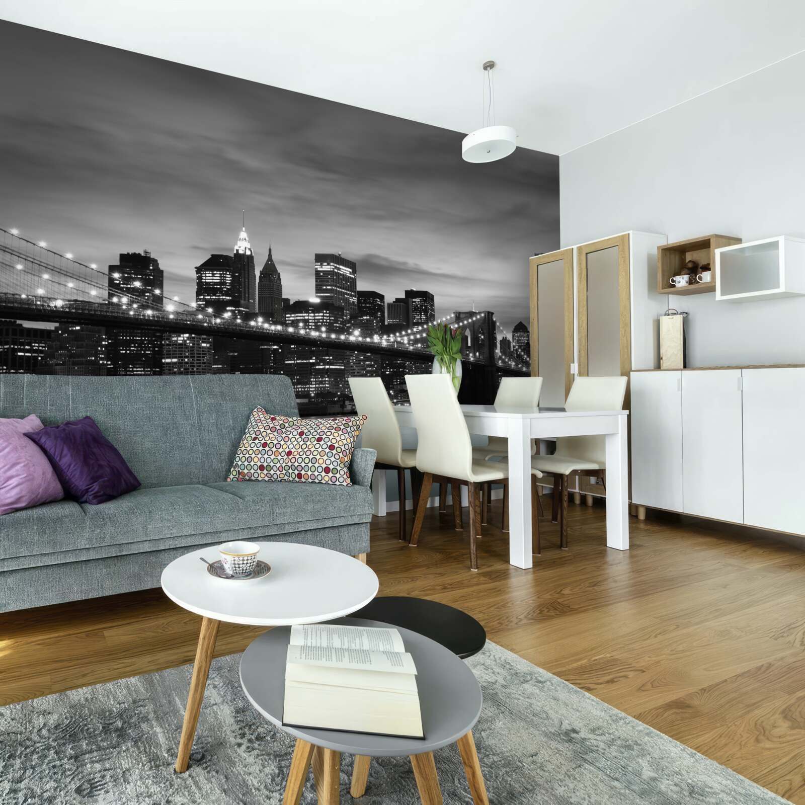 Fotobehang torens in zwart-wit en de Brooklyn Bridge