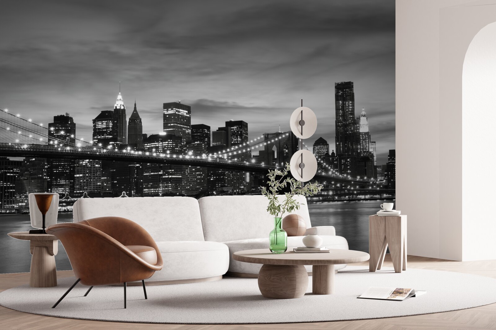 Fotobehang torens in zwart-wit en de Brooklyn Bridge