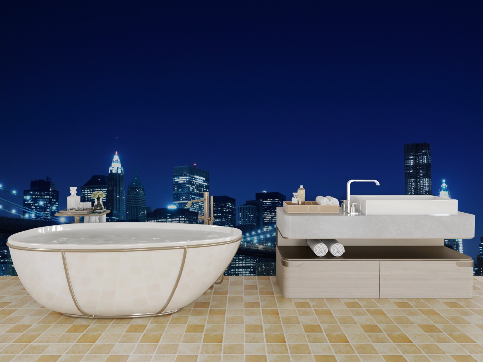 Fotobehang brooklyn bridge bij nacht