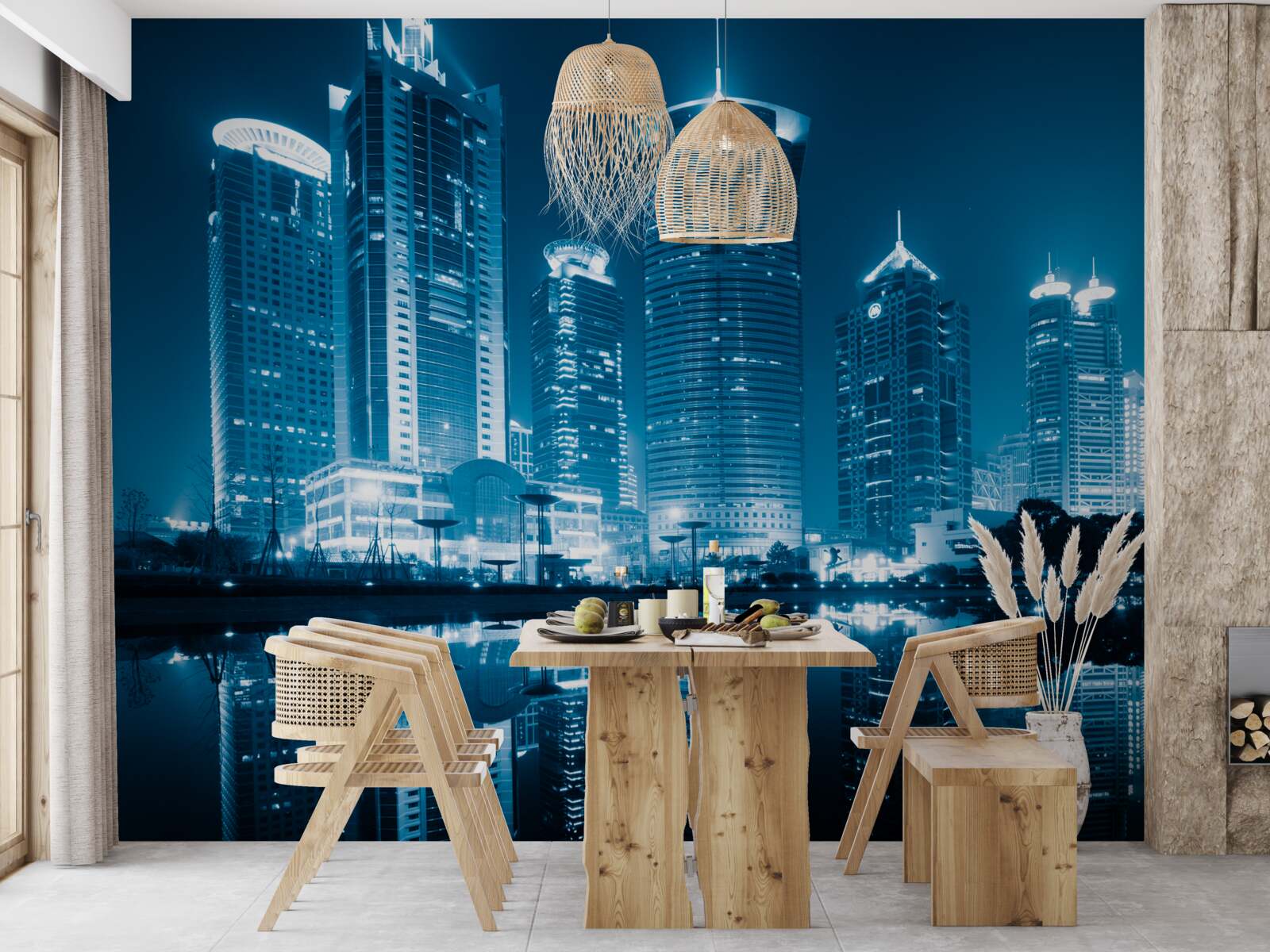 Fotobehang shanghai straat bij nacht