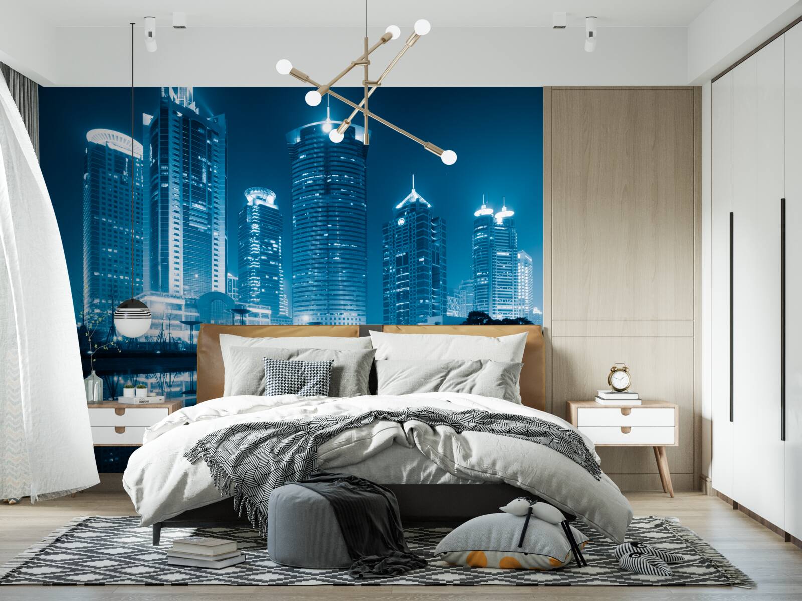 Fotobehang shanghai straat bij nacht