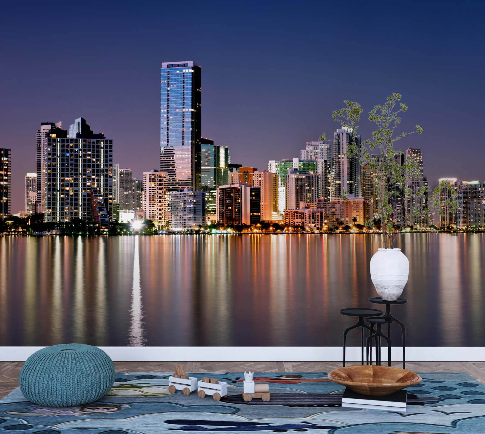 Fotobehang stedelijke reus met nachtverlichting