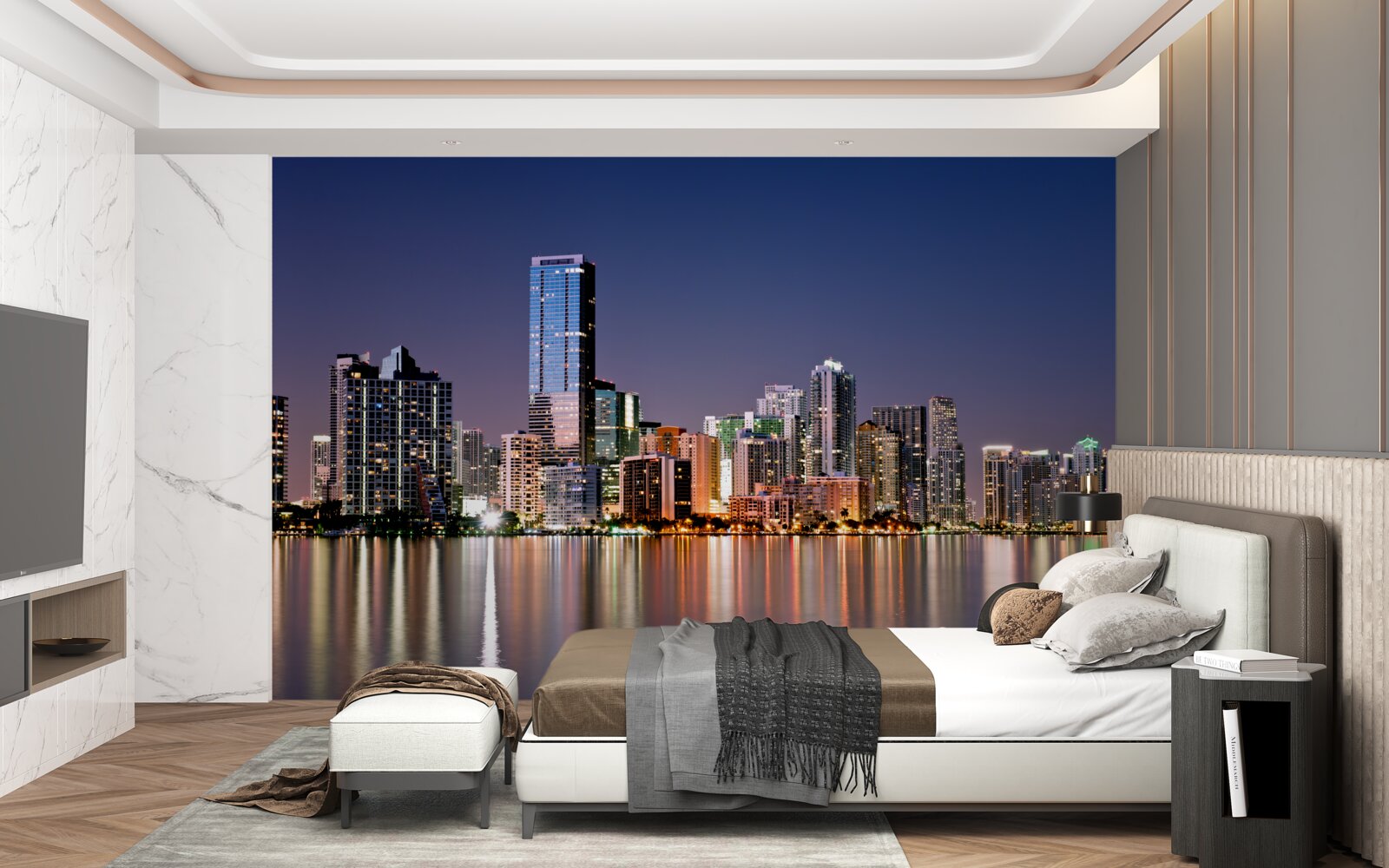 Fotobehang stedelijke reus met nachtverlichting