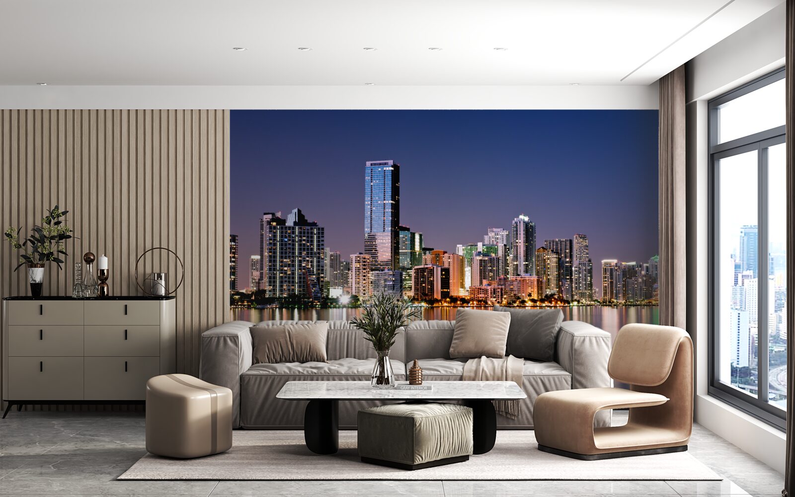 Fotobehang stedelijke reus met nachtverlichting