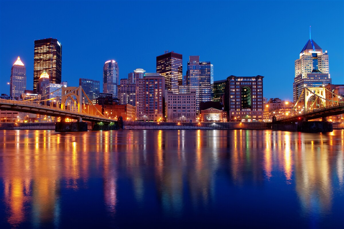 Fotobehang skyline van new york bij nacht