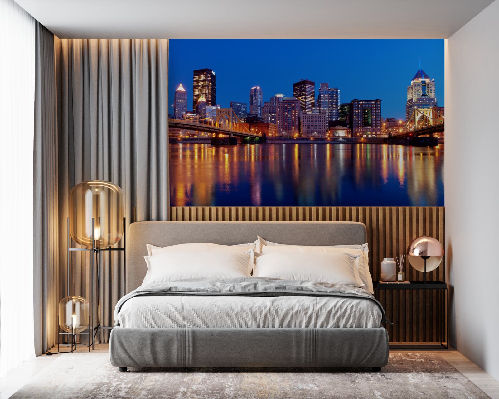Fotobehang skyline van new york bij nacht