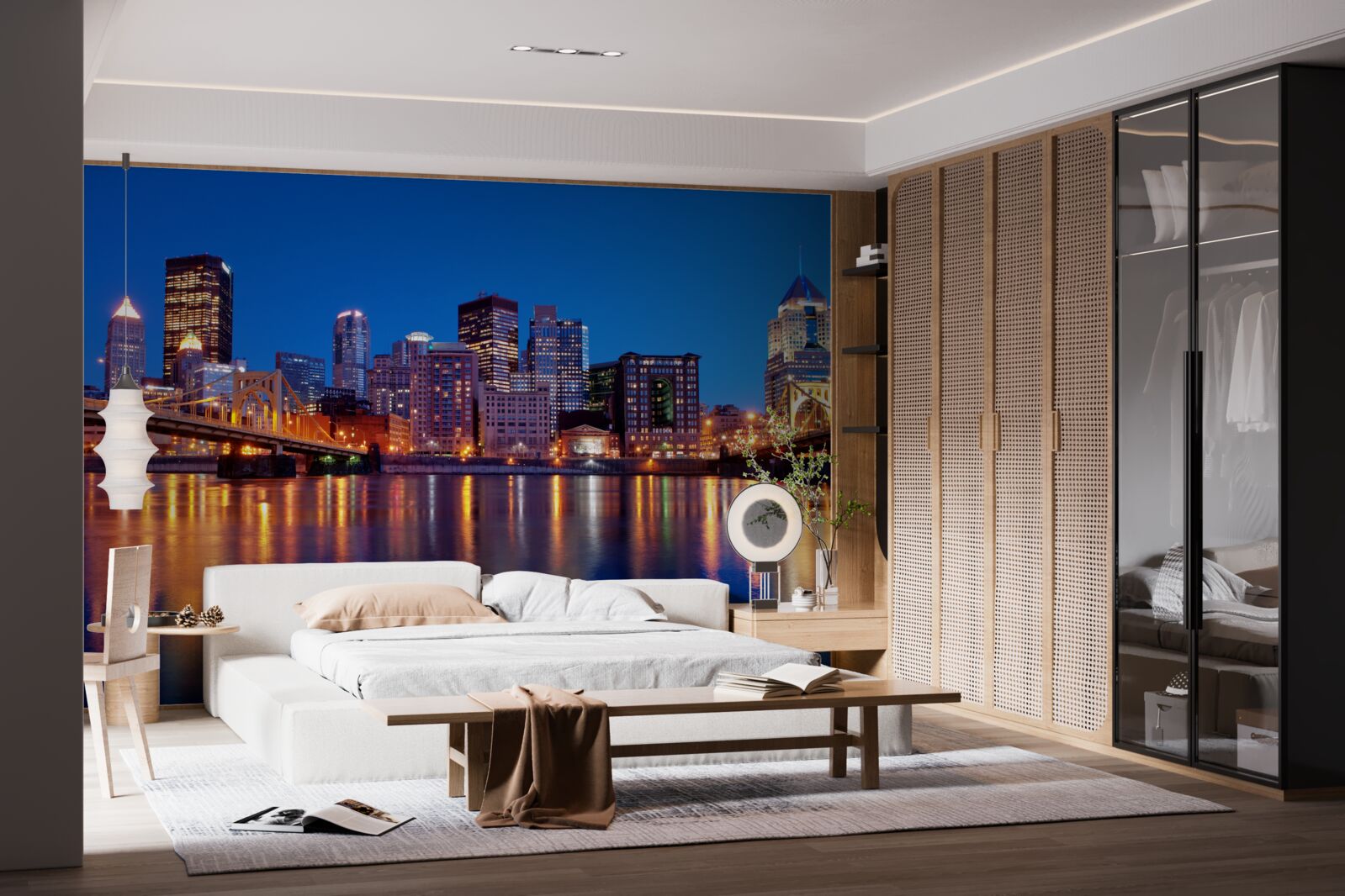 Fotobehang skyline van new york bij nacht