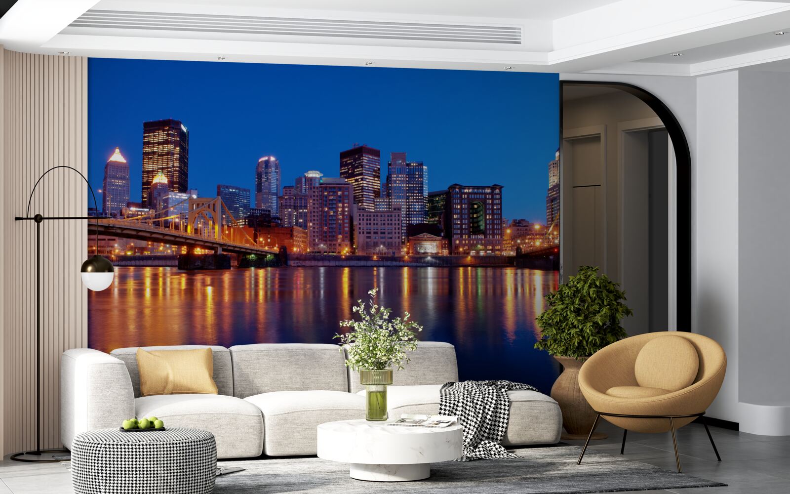 Fotobehang skyline van new york bij nacht