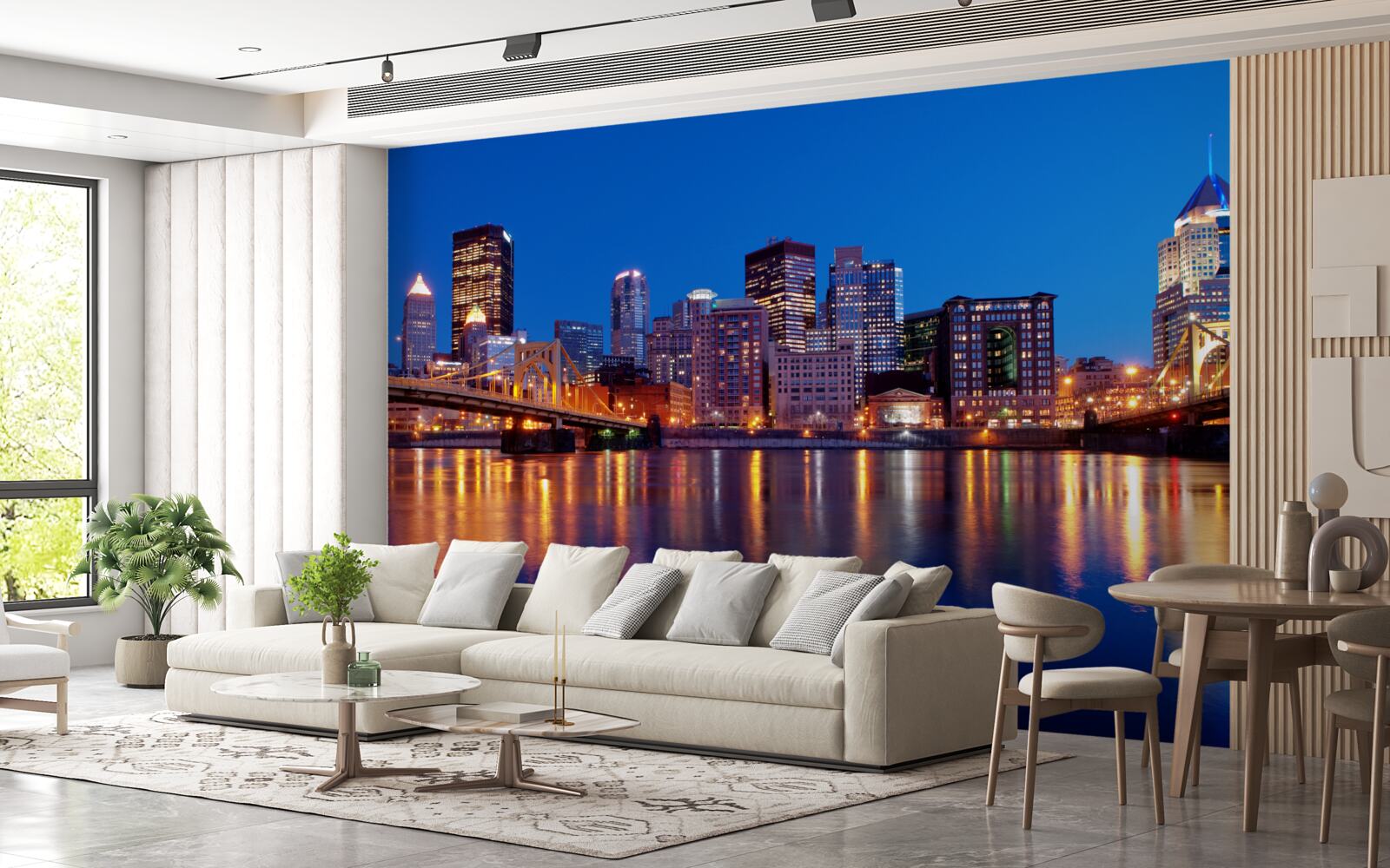 Fotobehang skyline van new york bij nacht