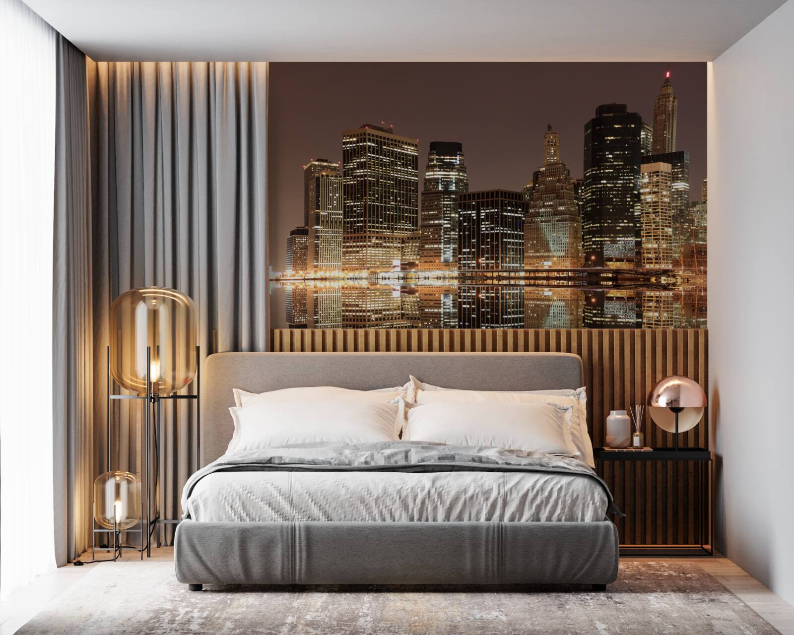 Fotobehang de lichten van new york 's nachts op straat