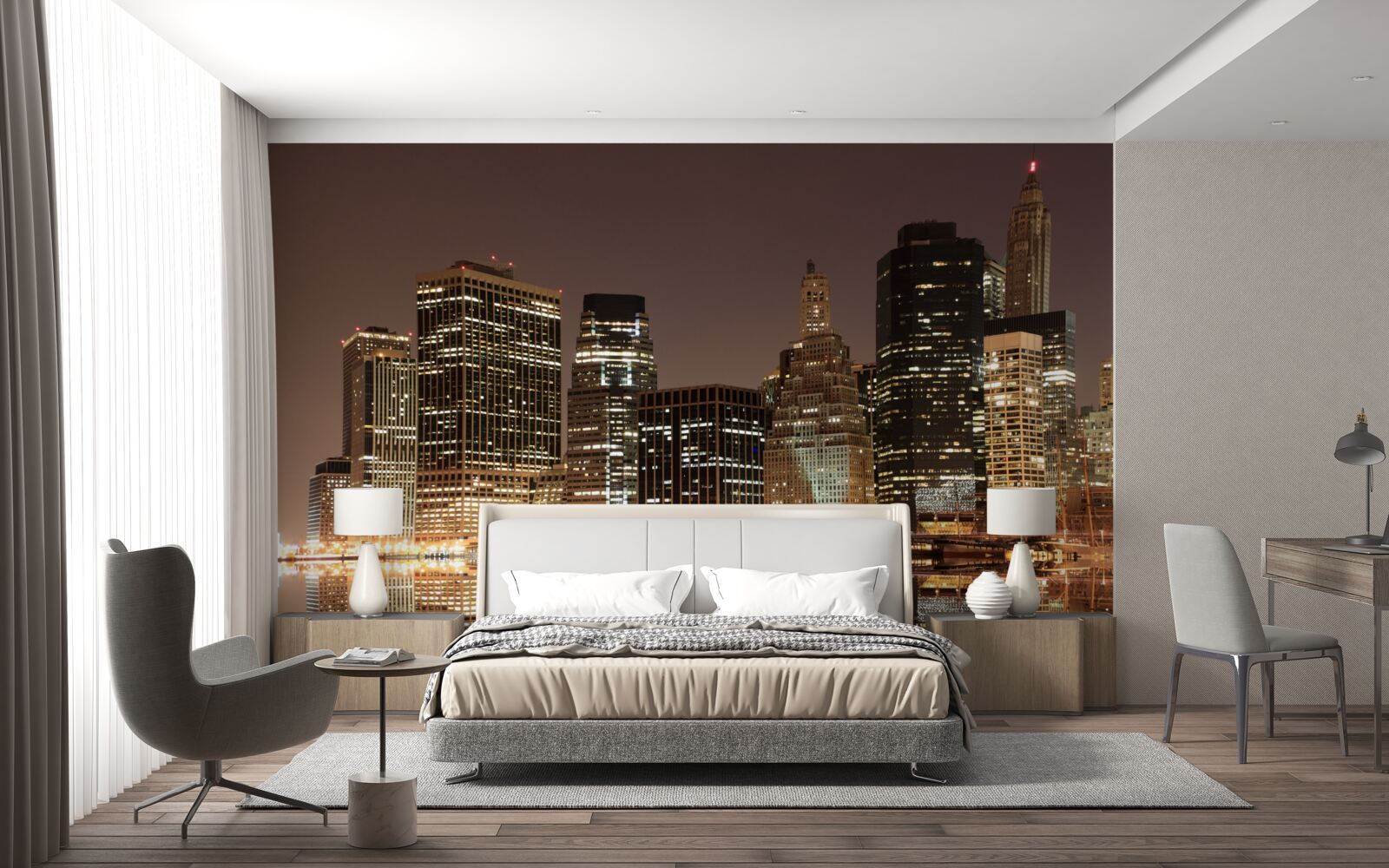 Fotobehang de lichten van new york 's nachts op straat