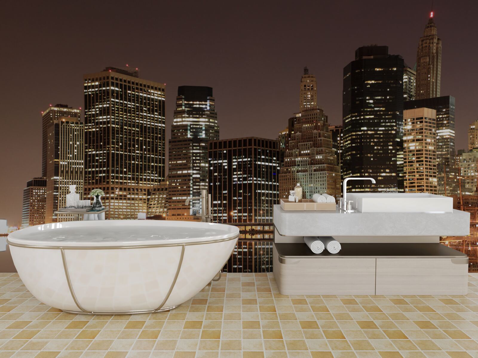 Fotobehang de lichten van new york 's nachts op straat