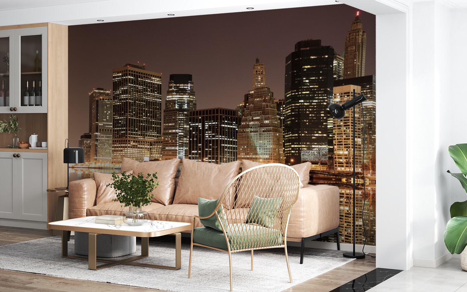 Fotobehang de lichten van new york 's nachts op straat