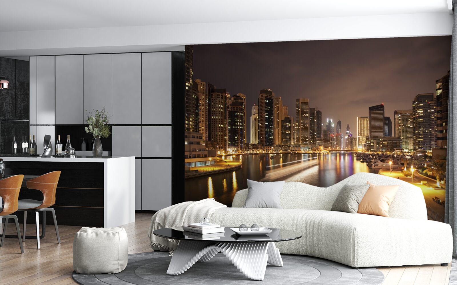 Fotobehang adembenemend nachtelijk stadslandschap