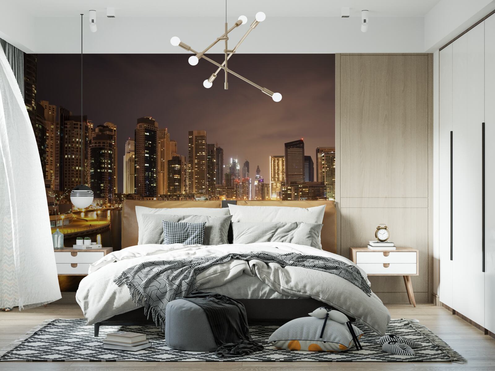 Fotobehang adembenemend nachtelijk stadslandschap