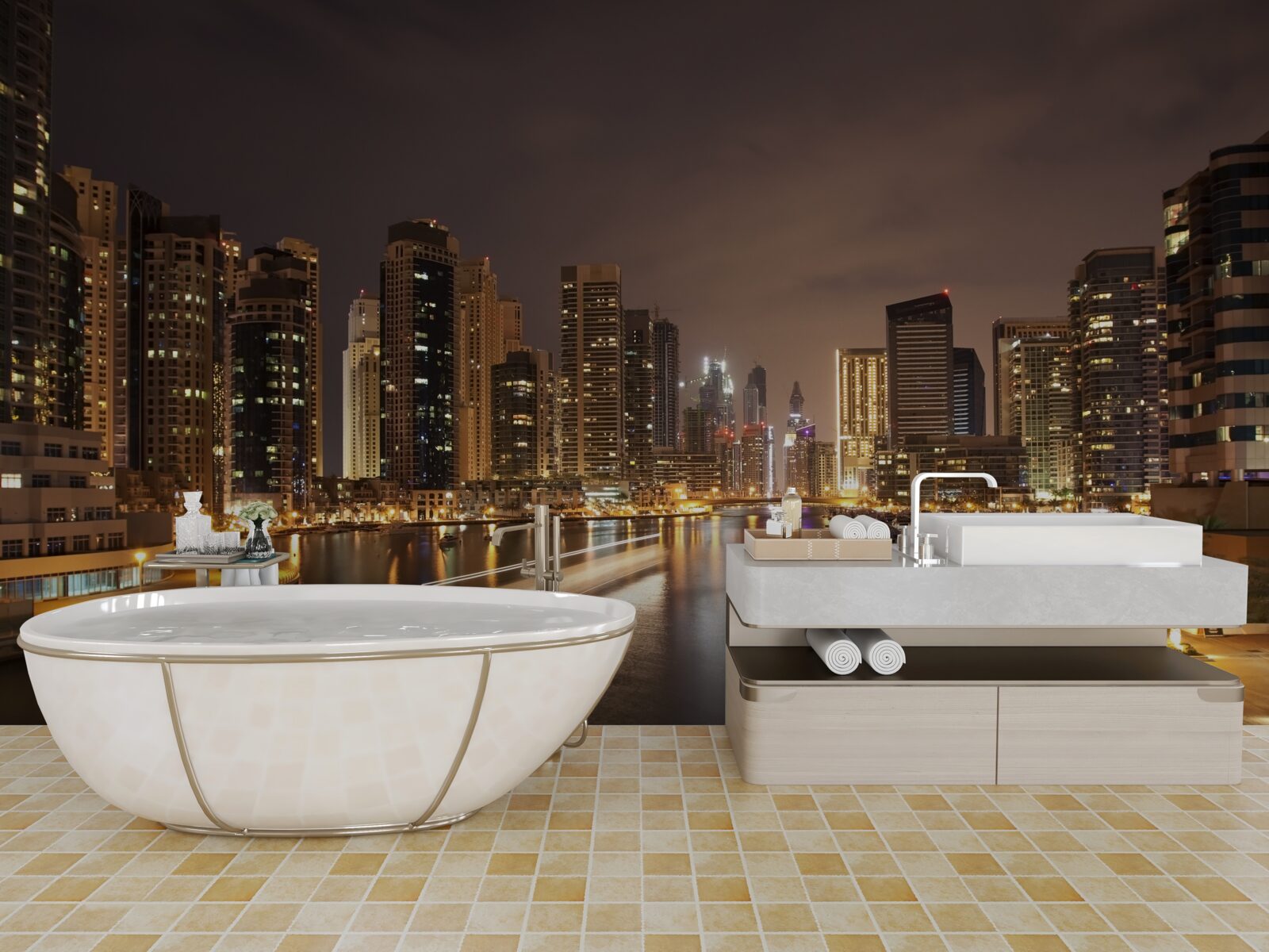 Fotobehang adembenemend nachtelijk stadslandschap