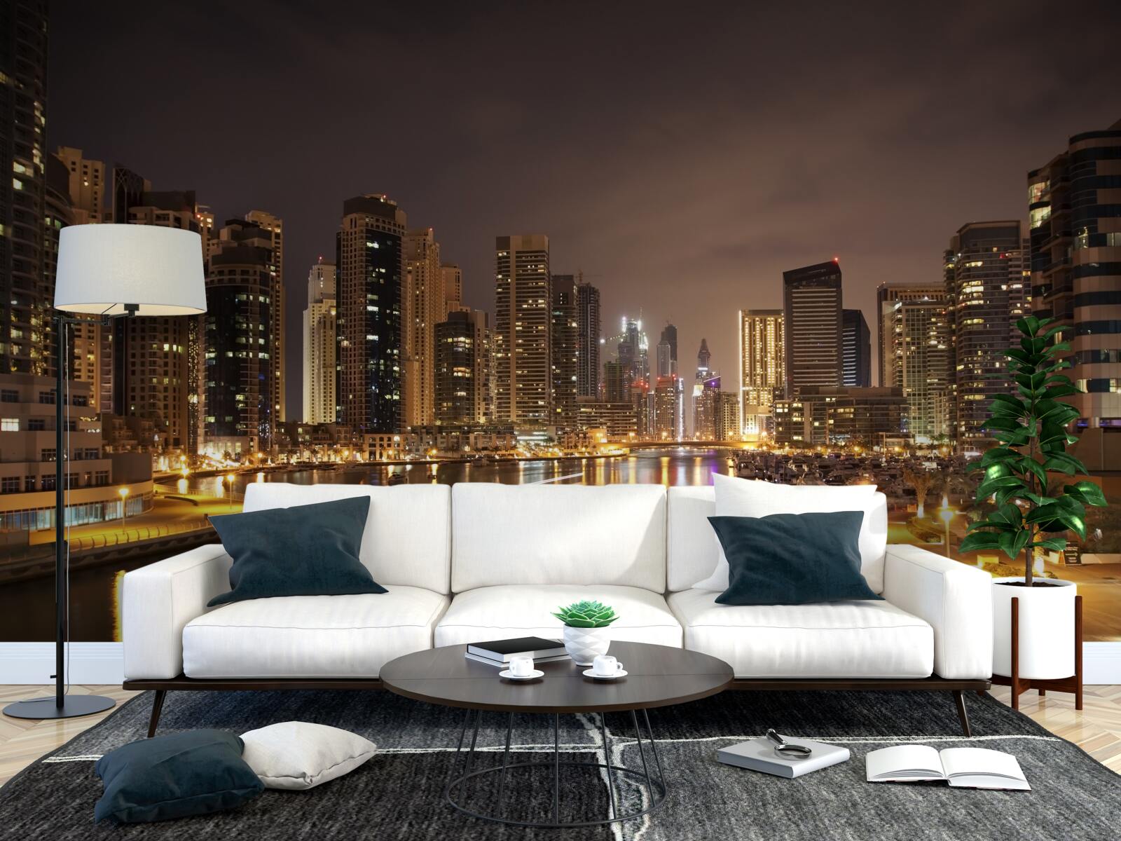 Fotobehang adembenemend nachtelijk stadslandschap