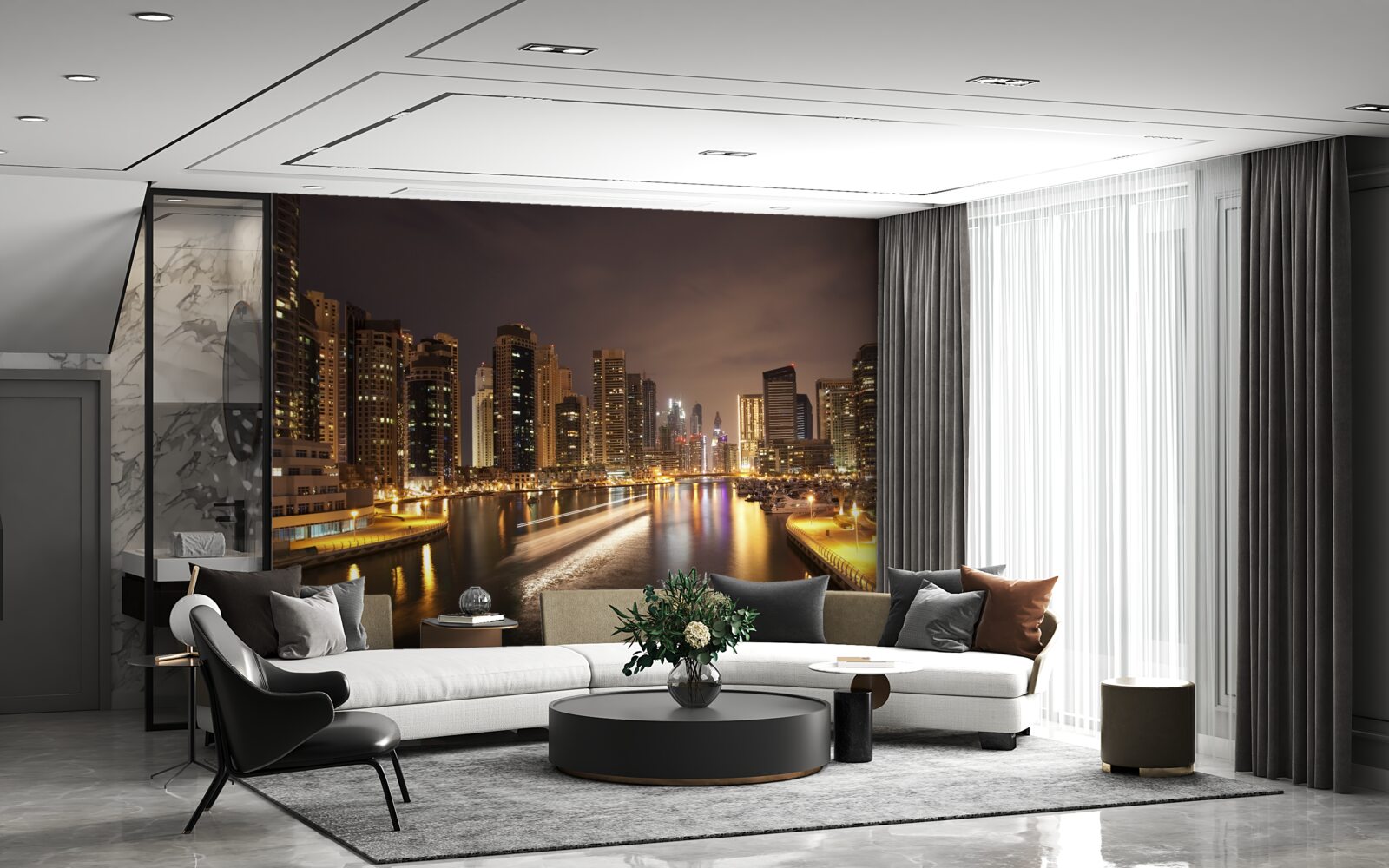 Fotobehang adembenemend nachtelijk stadslandschap