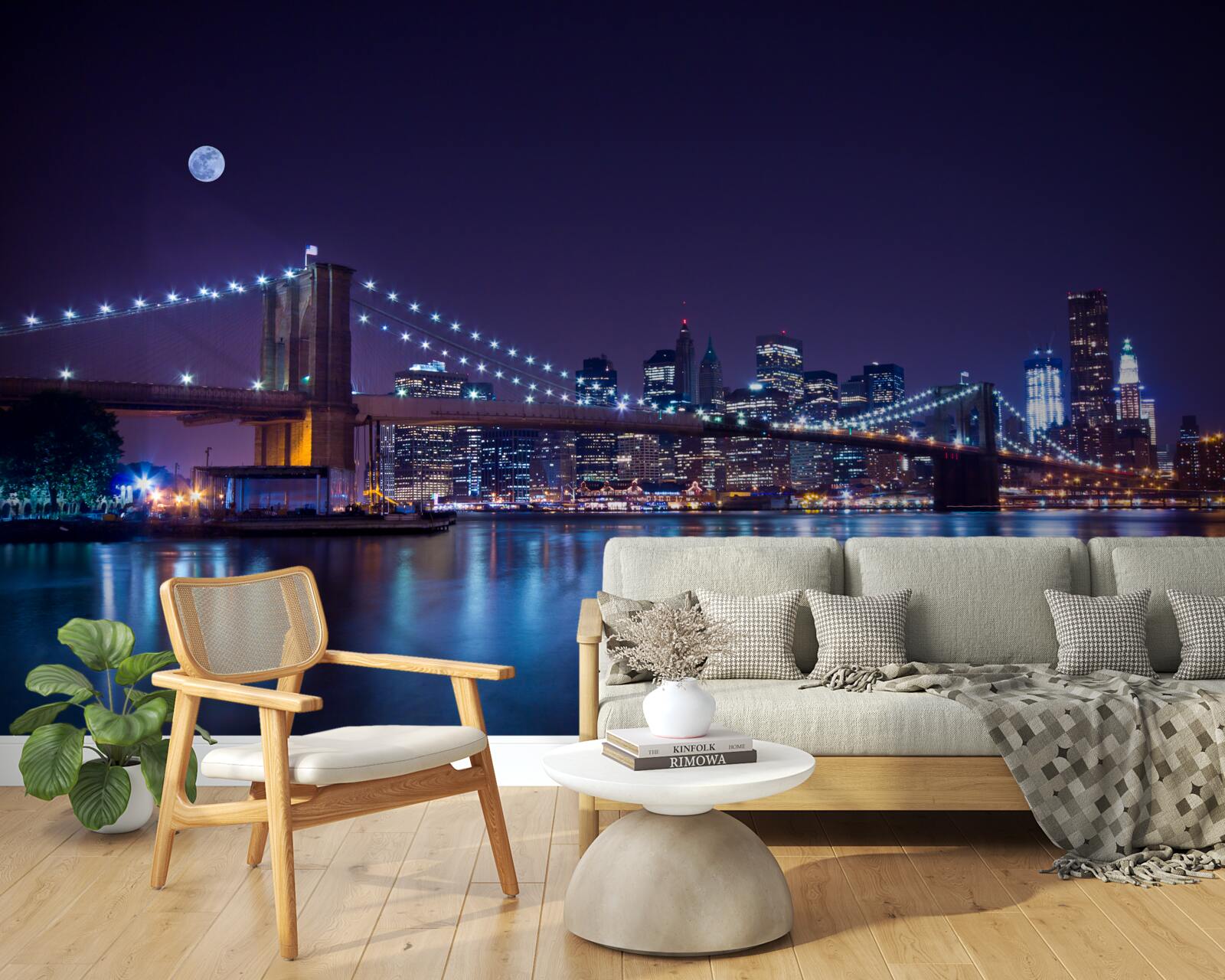 Fotobehang de reflecties van de nachtelijke lichten van de stad worden weerspiegeld in het water