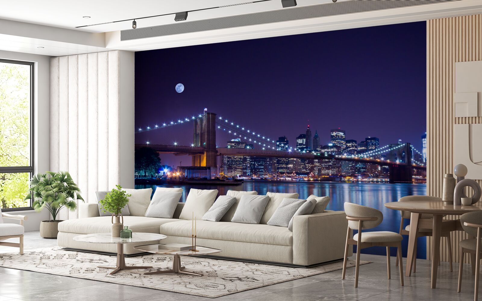 Fotobehang de reflecties van de nachtelijke lichten van de stad worden weerspiegeld in het water