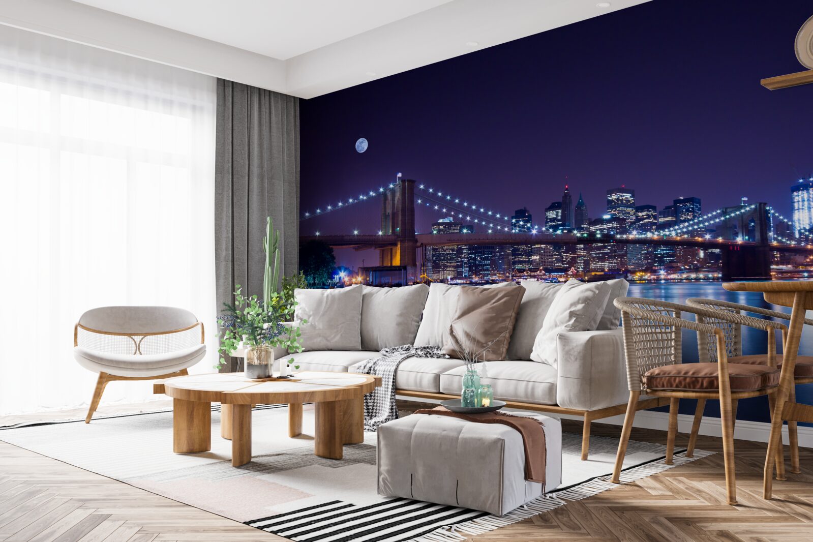 Fotobehang de reflecties van de nachtelijke lichten van de stad worden weerspiegeld in het water