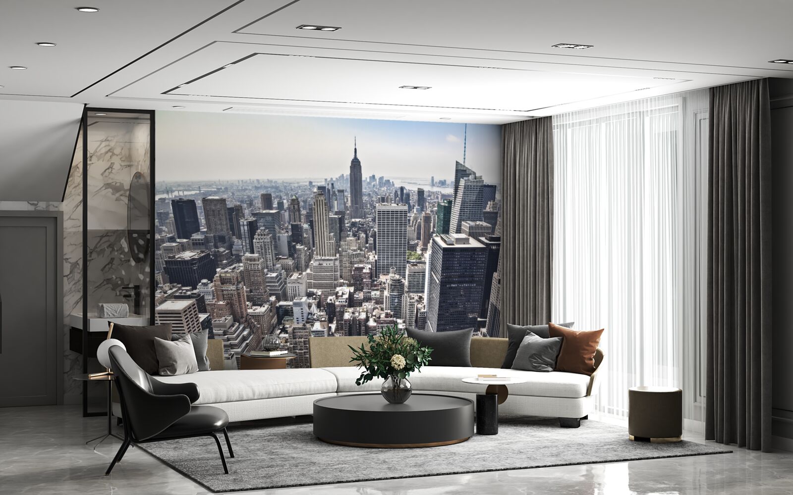 Fotobehang uitzicht over de stad vanaf een hoogte die vergelijkbaar is met een vogelperspectief