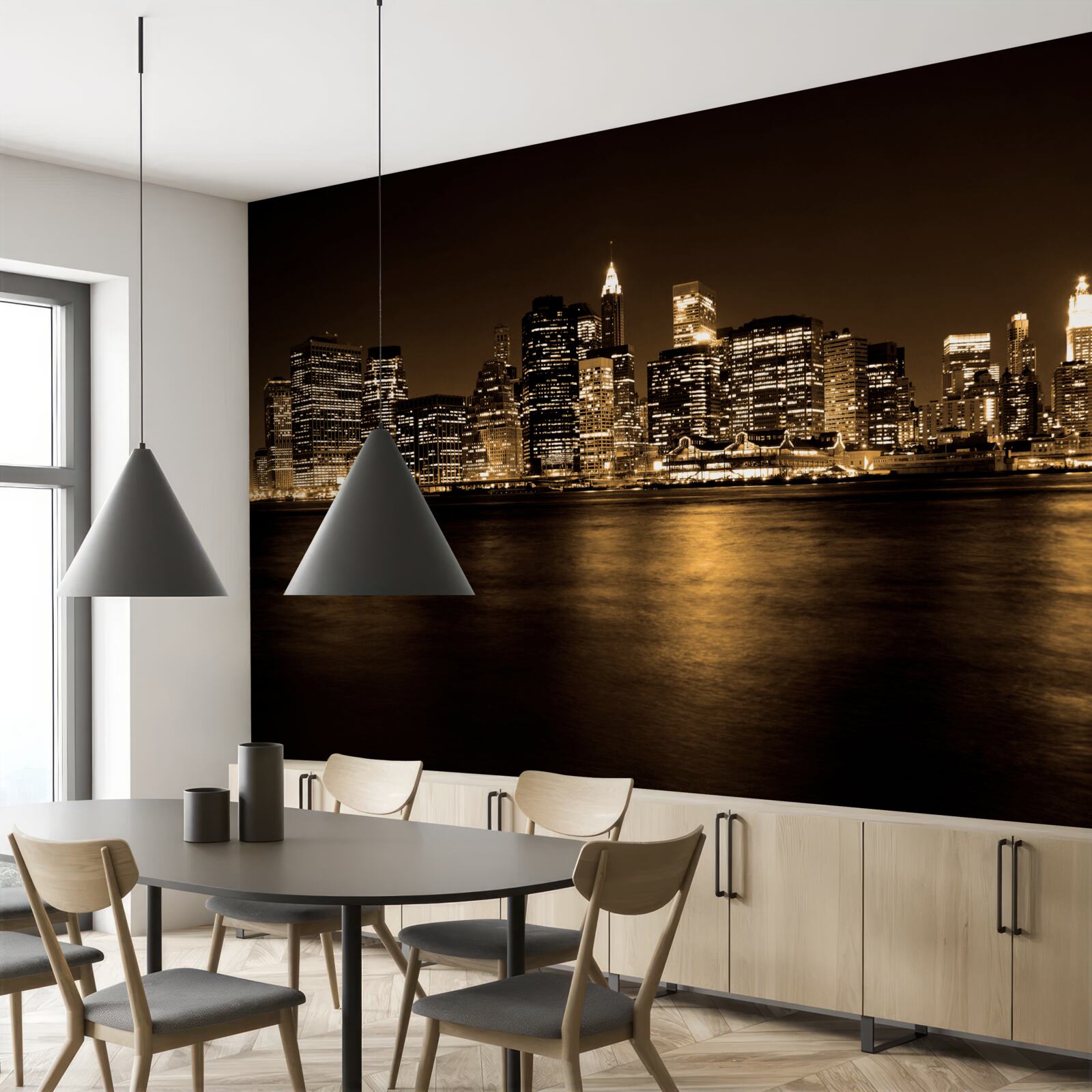 Fotobehang een gemoderniseerde stad onder een sterrenhemel