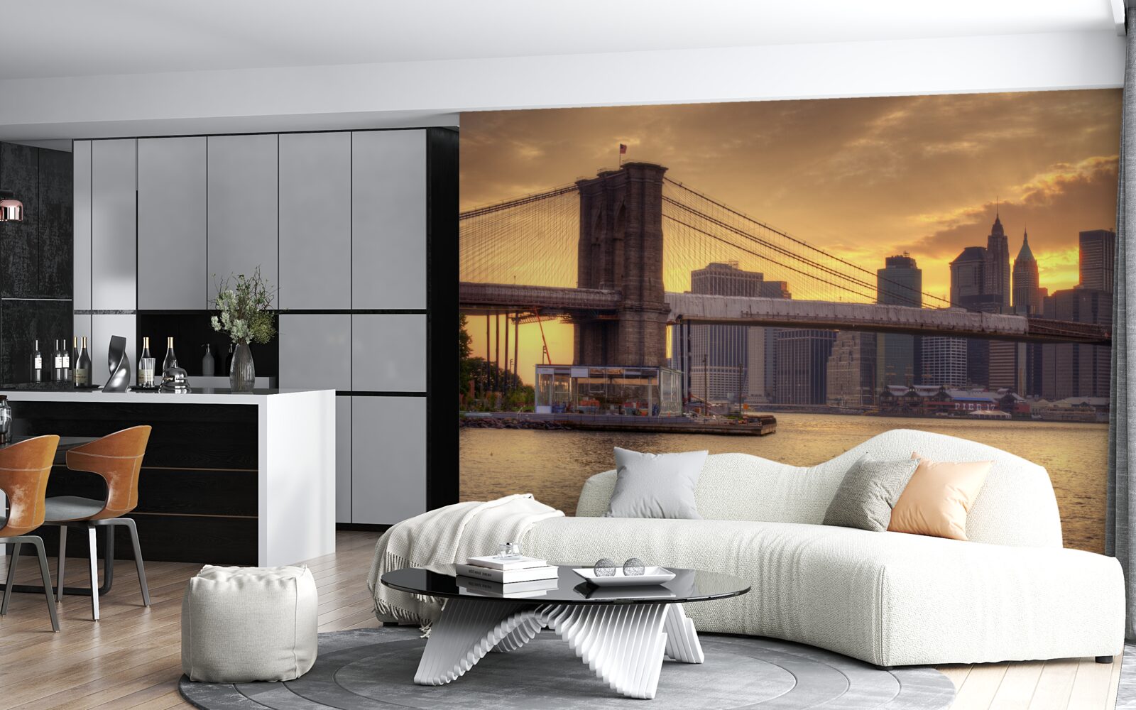 Fotobehang stedelijke reus bij zonsondergang