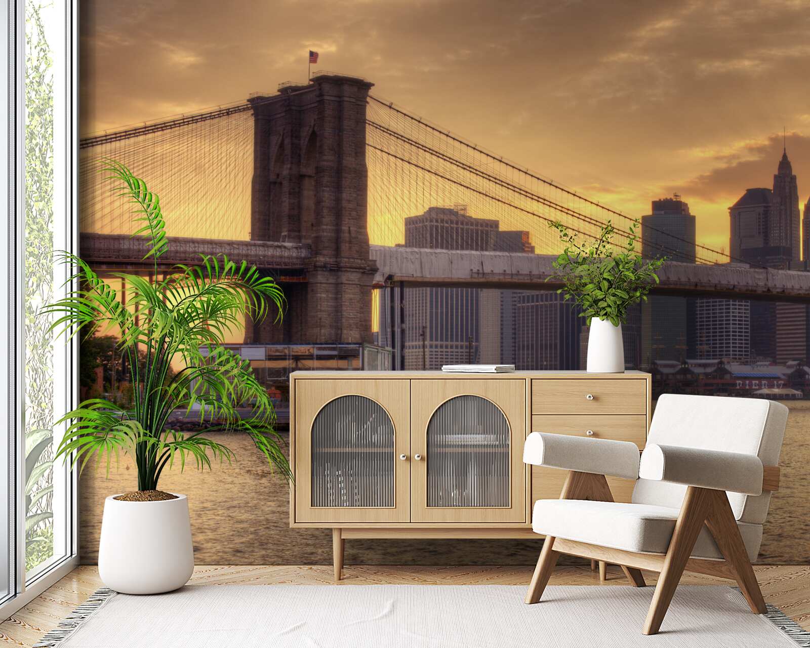 Fotobehang stedelijke reus bij zonsondergang