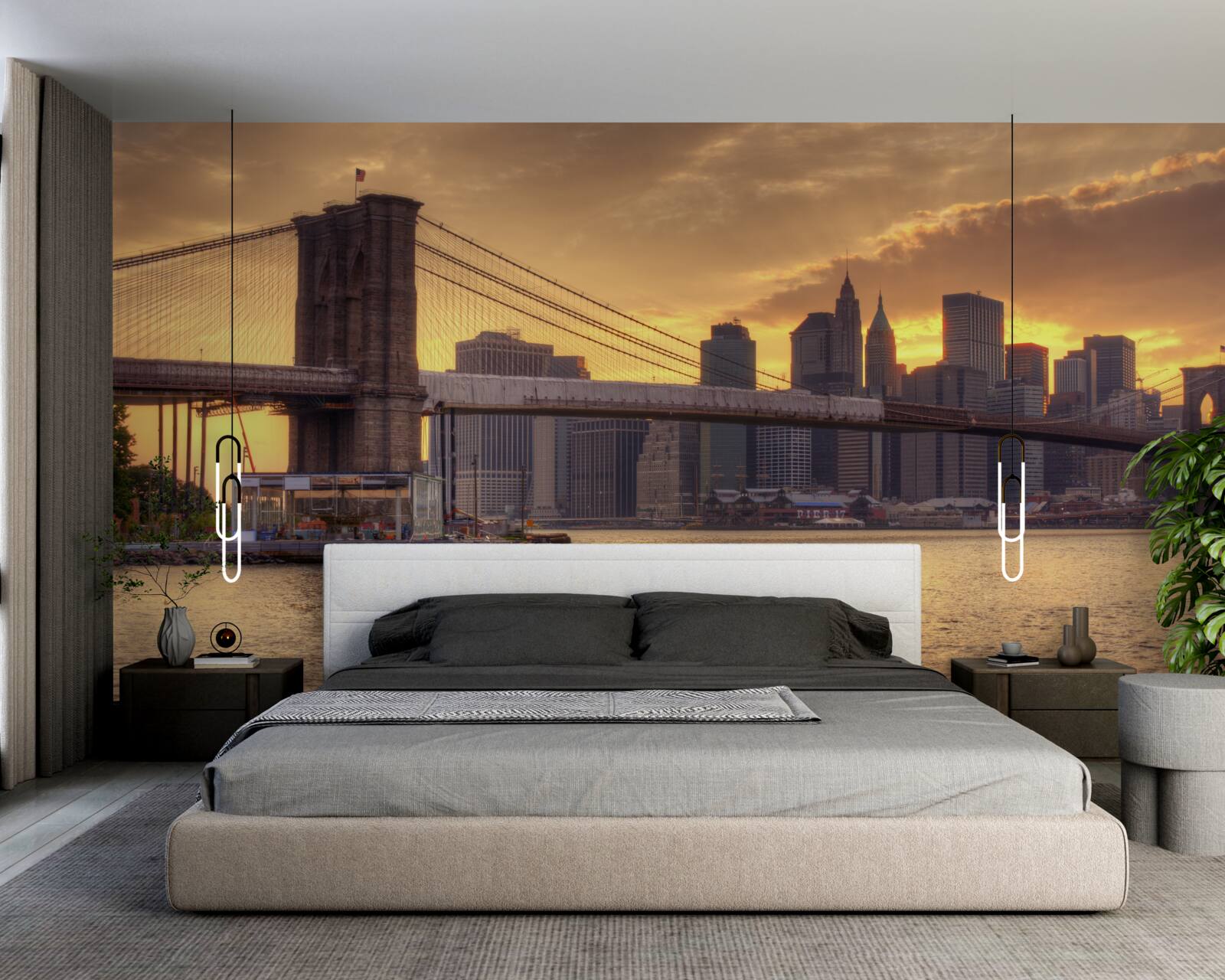 Fotobehang stedelijke reus bij zonsondergang