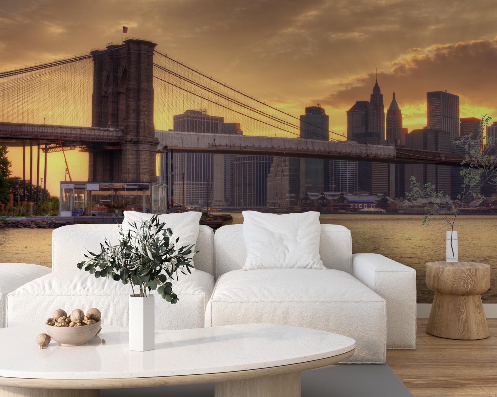 Fotobehang stedelijke reus bij zonsondergang