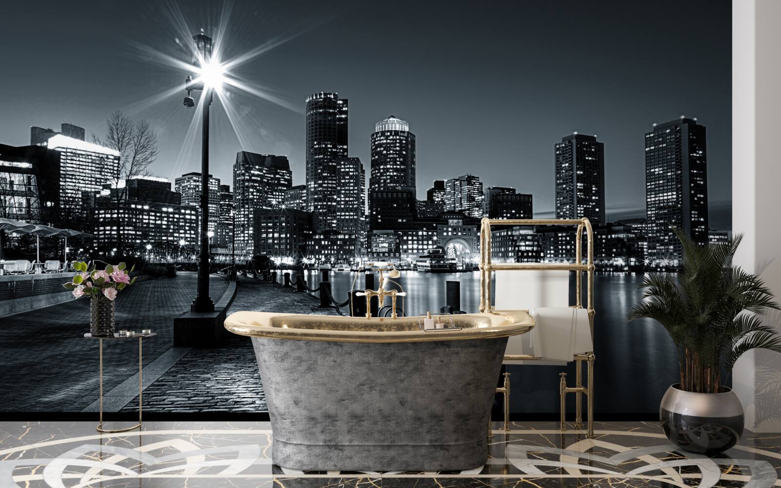 Fotobehang de charmante sfeer van een nachtelijke metropool