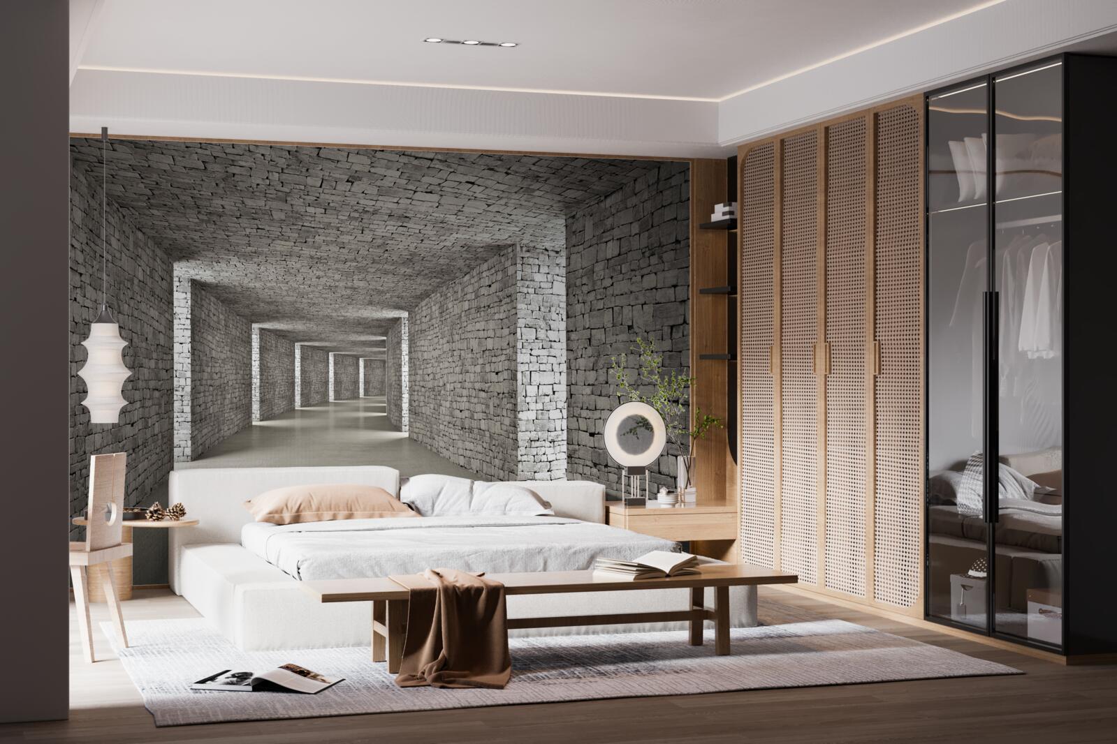 Fotobehang perspectief van een bakstenen gang