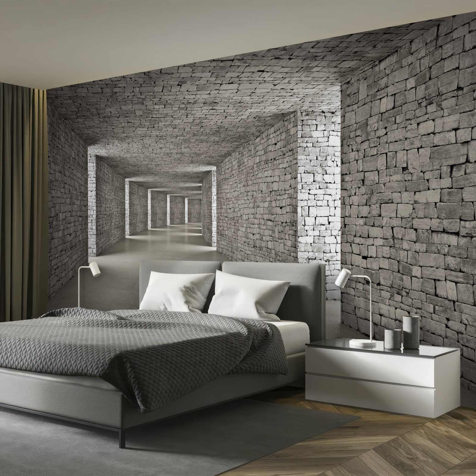 Fotobehang perspectief van een bakstenen gang