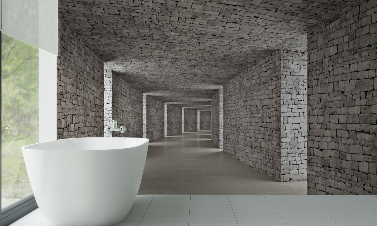 Fotobehang perspectief van een bakstenen gang