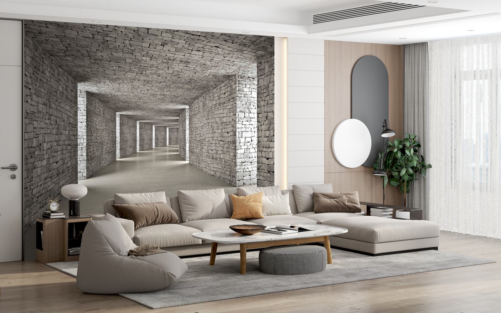 Fotobehang perspectief van een bakstenen gang